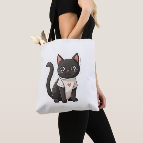Black Cat Lover with Yellow Eyes Funny Cat Tote Bag