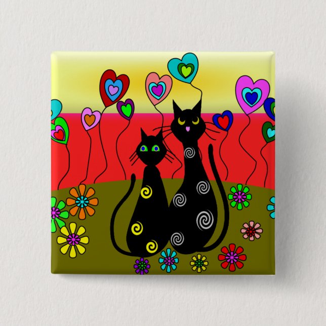Black Cat Lovers Art Gifts Pinback Button (Front)