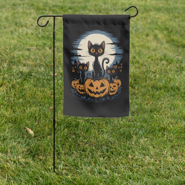 Black Cat Lovers Halloween Starry Night Van Gogh Garden Flag (In SItu)
