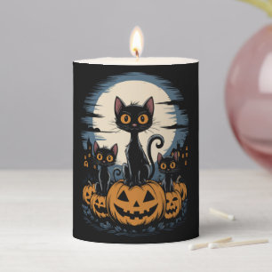 Black Cat Lovers Halloween Starry Night Van Gogh Pillar Candle