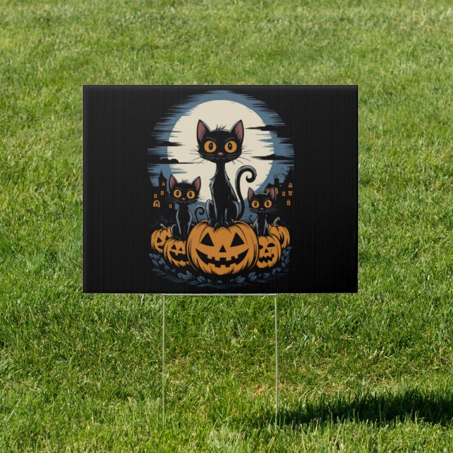Black Cat Lovers Halloween Starry Night Van Gogh Sign (Insitu)