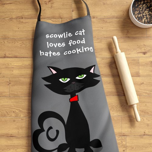 Black Cat Loves Food Funny Custom Kitchen Apron