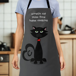 Black Cat Loves Food Funny Custom Kitchen Apron