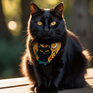 Black Cat Loves Her Mom Folk Art Pet Bandana Collar