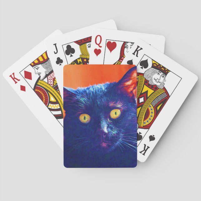 Black Cat Lucky Feline Cat Art Poker Cards (Back)