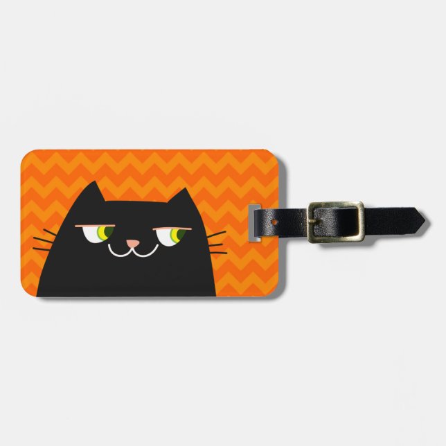Black Cat Luggage Tag (Front Horizontal)