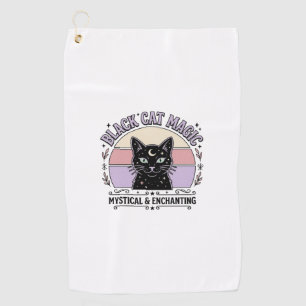 Black Cat Magic Cat Black Cat Vintage Vector Art S Golf Towel