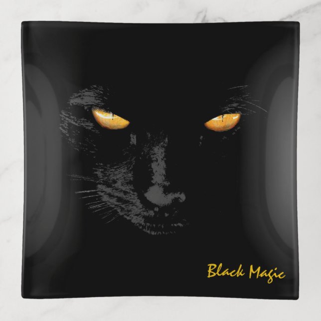 Black Cat Magic elegant customizable Trinket Tray (Front)