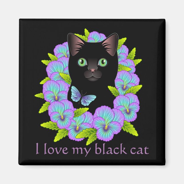 Black Cat Magic Good Luck Magnet - cute & colorful (Front)