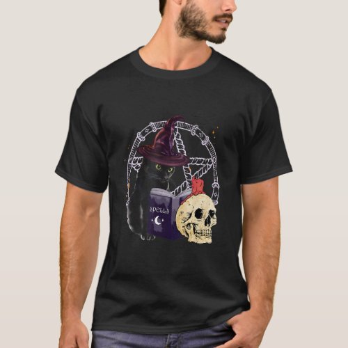 Black Cat Magic Spell Halloween Cat T_Shirt