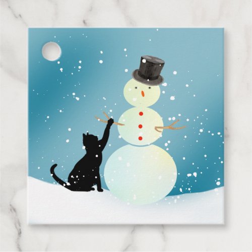 Black Cat Making a Snowman Christmas Gift Tags