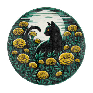 Black Cat marigold Art Black Cats Artwork Cutting Board