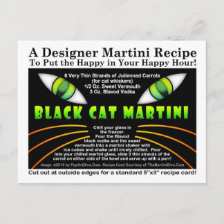 Black Cat Martini Recipe Postcard for Halloween