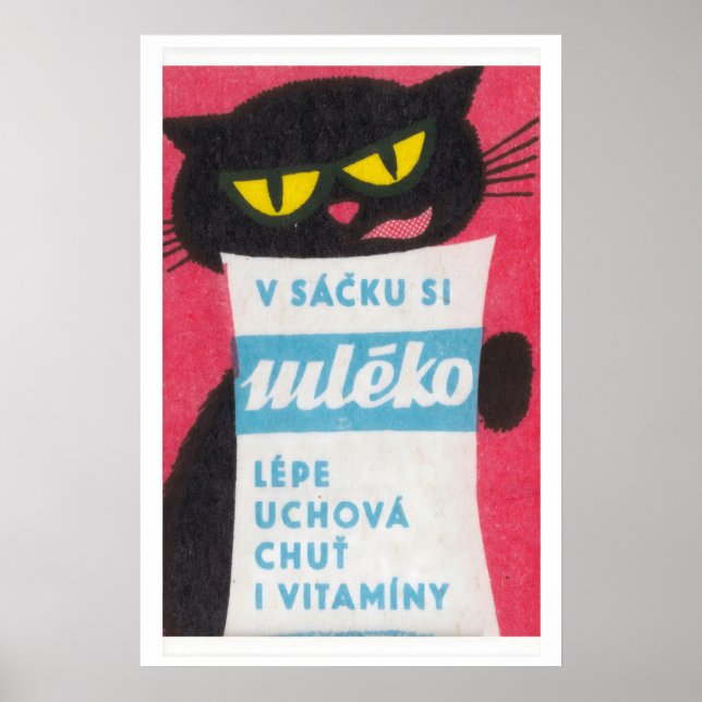 Black Cat Matchbox Art Print, Czechoslovakian Poster (Front)