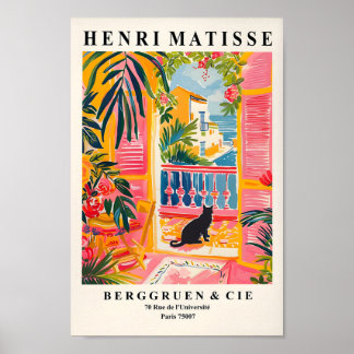 Black Cat Matisse Print, Beachy Decor, Pink Dopami Poster
