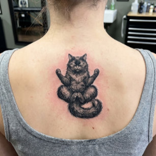 Black Cat Meditation Mystical Zen Cat Temporary Tattoos