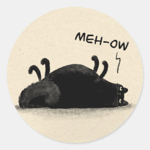 Black Cat Meh-ow Classic Round Sticker