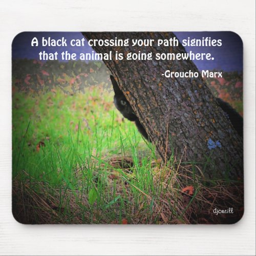 Black Cat Meme with quote by Groucho Mouse Pad