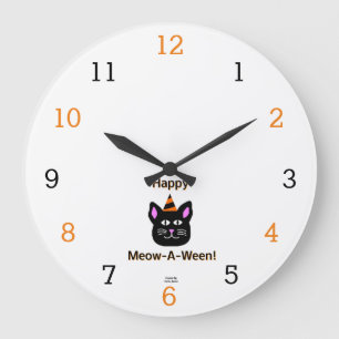 Black Cat Meow-A-Ween Acrylic Wall Clock