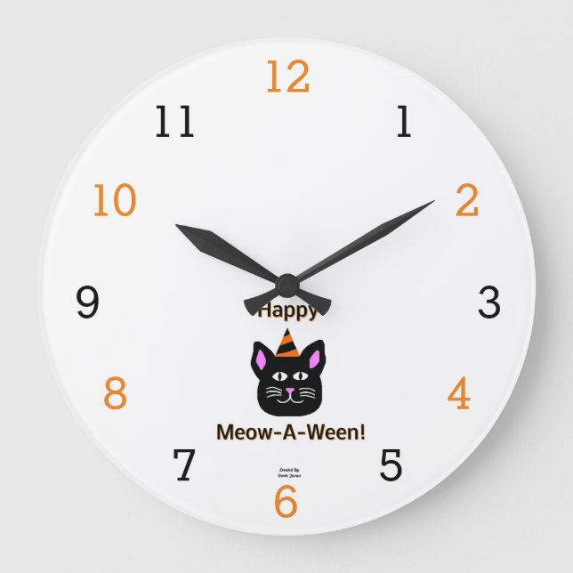 Black Cat Meow-A-Ween Acrylic Wall Clock (Front)