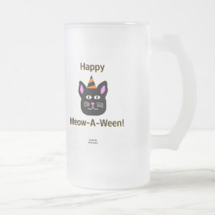 Black Cat Meow-A-Ween Large Frosted Glass Mug