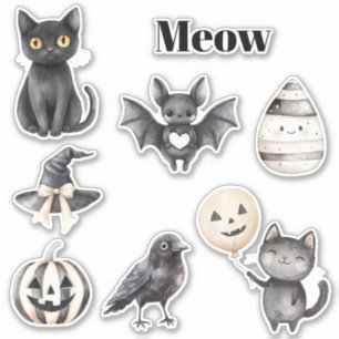 Black Cat Meow Bird Pumpkin Bat Sticker