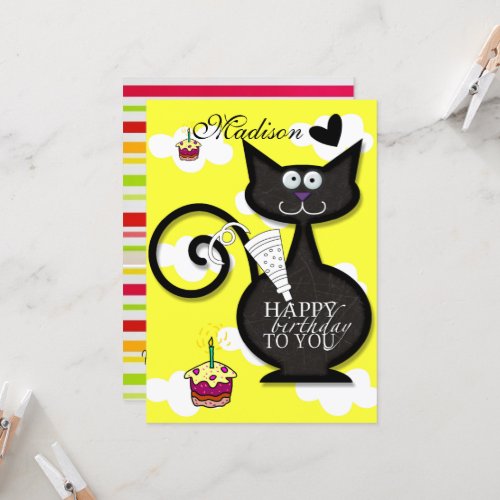 Black Cat Meow Happy Birthday Invitation 