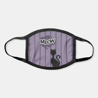 Black cat meow in purple face mask