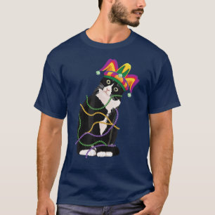 Black Cat Meow Mardi Gras Mask Fleur de Lis Cat Lo T-Shirt