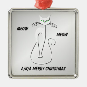 Black Cat Meow Meow a.k.a Merry Christmas Metal Ornament