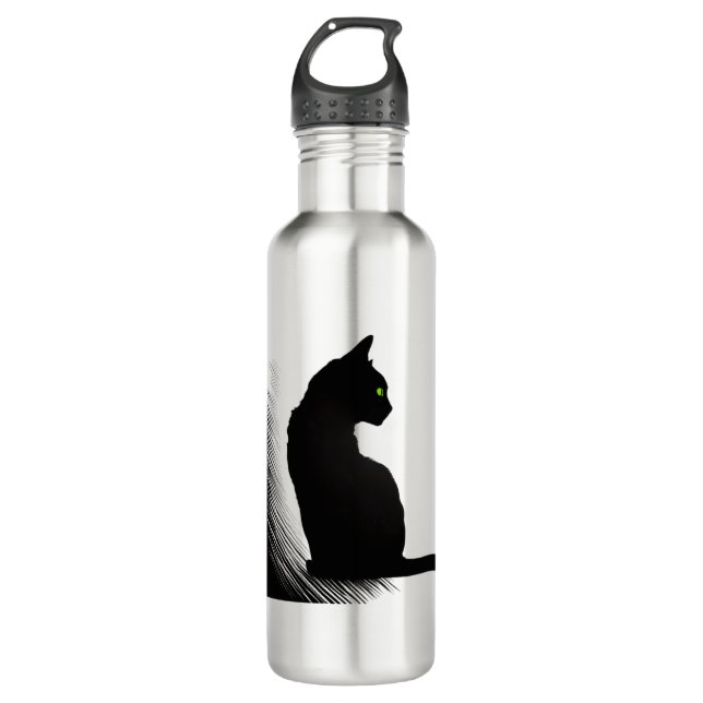 Black Cat - Meow  Stainless Steel Water Bottle (Front)