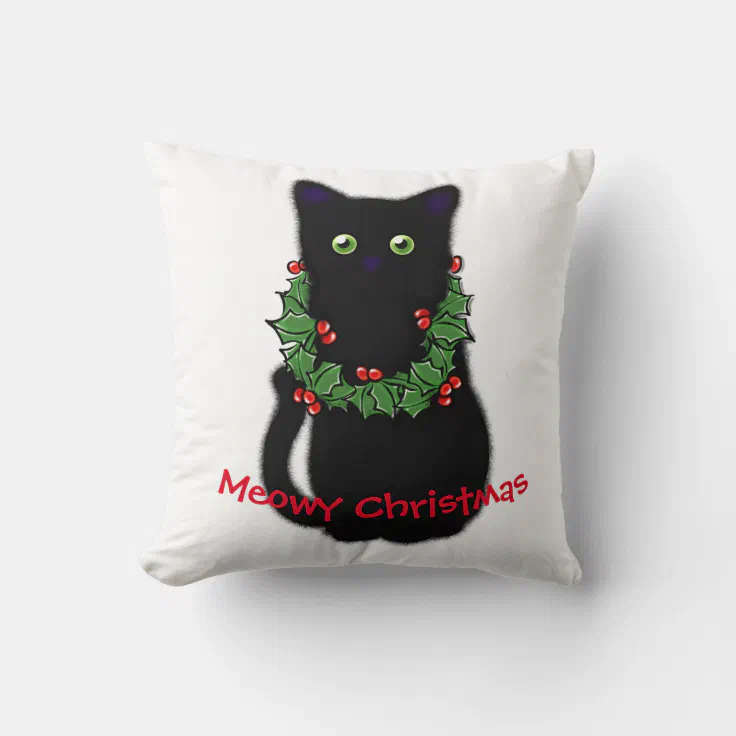 black cat christmas pillow