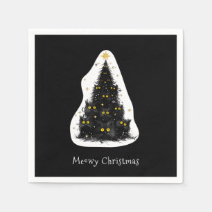 Black Cat Meowy Christmas Tree Napkins