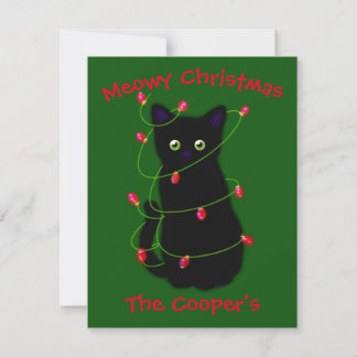 Black cat | Meowy Christmas |  twinkle lights    N Note Card