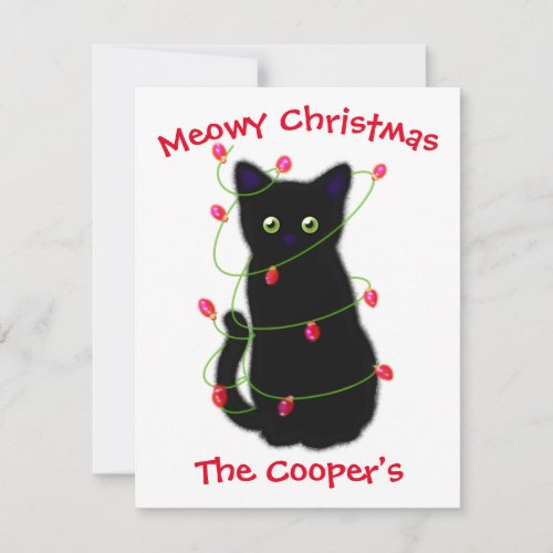 Black cat  Meowy Christmas   twinkle lights    Note Card