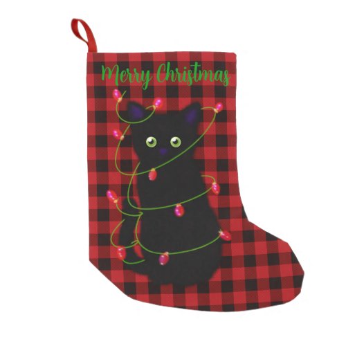 Black cat  Meowy Christmas  twinkle star light  Small Christmas Stocking