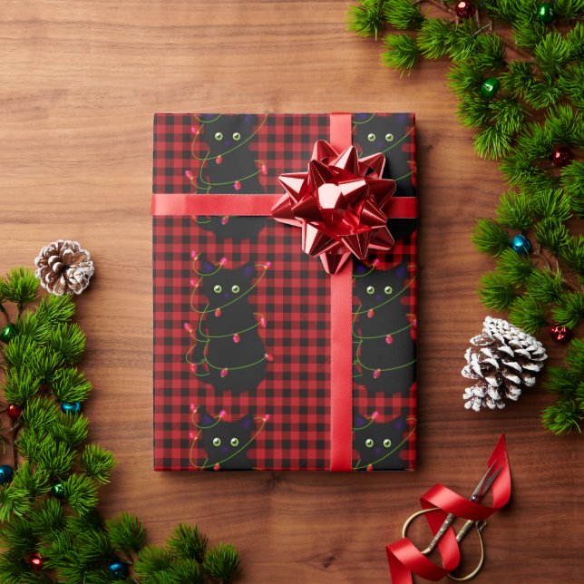 Black cat | Meowy Christmas | twinkle star light  Wrapping Paper (Holiday Gift)