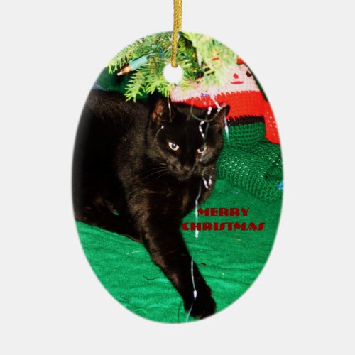 BLACK CAT MERRY CHRISTMAS ornament