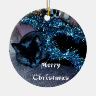 BLACK CAT MERRY CHRISTMAS ornament