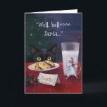 Black Cat Merry Christmas Santa Mouse Holiday Card<br><div class="desc">Looking for the purrfect holiday cards that combine festive cheer with a dash of fun? Featuring original watercolor and mixed media art by Raphaela Wilson, these fun black cat Christmas cards are the ultimate blend of adorability and holiday spirit. The unique scene depicts a black cat with large yellow eyes...</div>