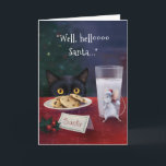 Black Cat Merry Christmas Santa Mouse Holiday Card<br><div class="desc">Looking for the purrfect holiday cards that combine festive cheer with a dash of fun? Featuring original watercolor and mixed media art by Raphaela Wilson, these fun black cat Christmas cards are the ultimate blend of adorability and holiday spirit. The unique scene depicts a black cat with large yellow eyes...</div>