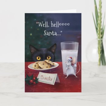 Black Cat Merry Christmas Santa Mouse Holiday Card by Raphaela_Wilson at Zazzle