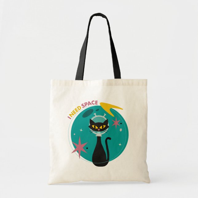 Black Cat Mid Century Modern I need Space  Tote Bag (Front)