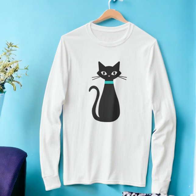 Black Cat Mid-Century Modern Long-Sleeved T-shirt (Creator Uploaded)