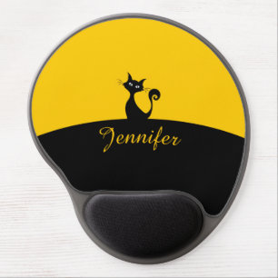 Black Cat Minimal Art, Your Name Gel Mouse Pad