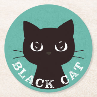 BLACK CAT | Minimalist Modern Pop Black Cat Round Paper Coaster