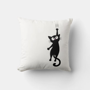Black Cat Minimalist Wall Art Printable, Cute Mode Throw Pillow