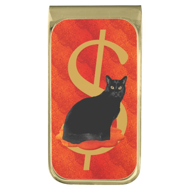 Black Cat Miser Gold Finish Money Clip (Front Vertical)