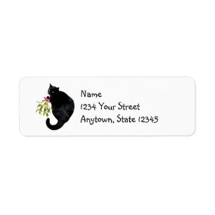 Black Cat Mistletoe Return Address Labels