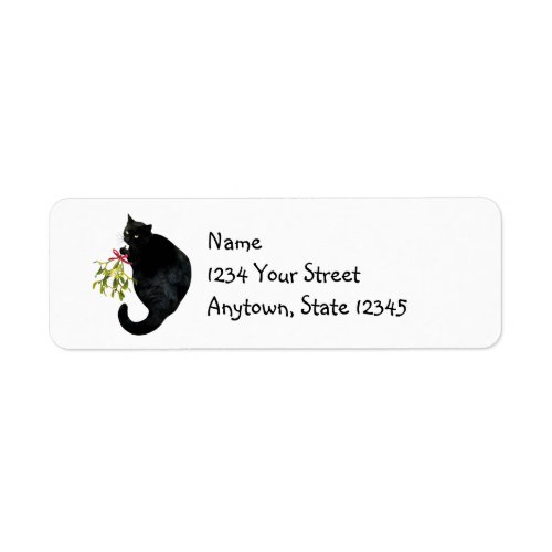 Black Cat Mistletoe Return Address Labels